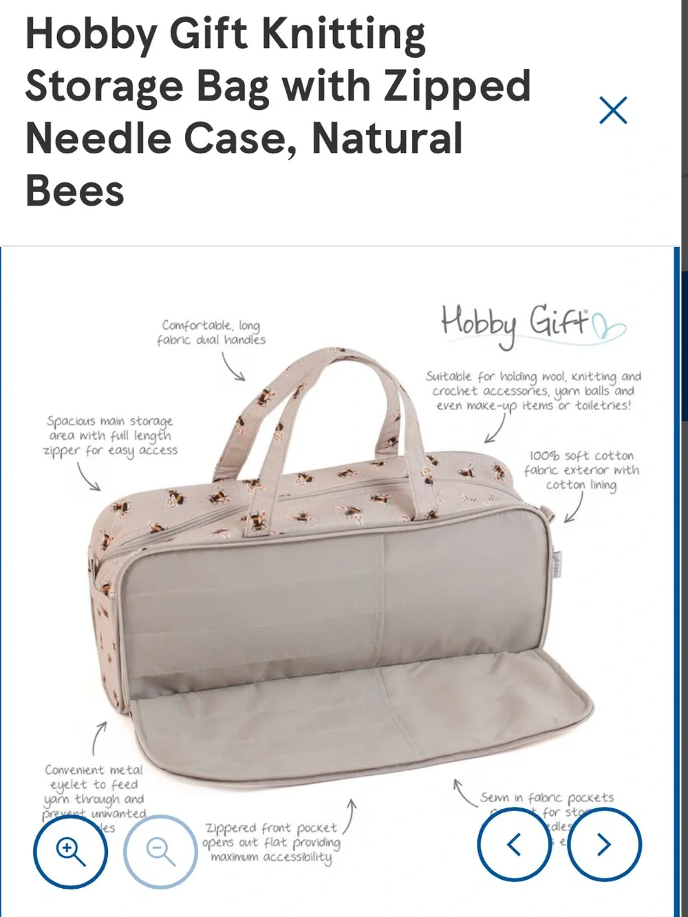 Natural Bees Knitting Storage Bag